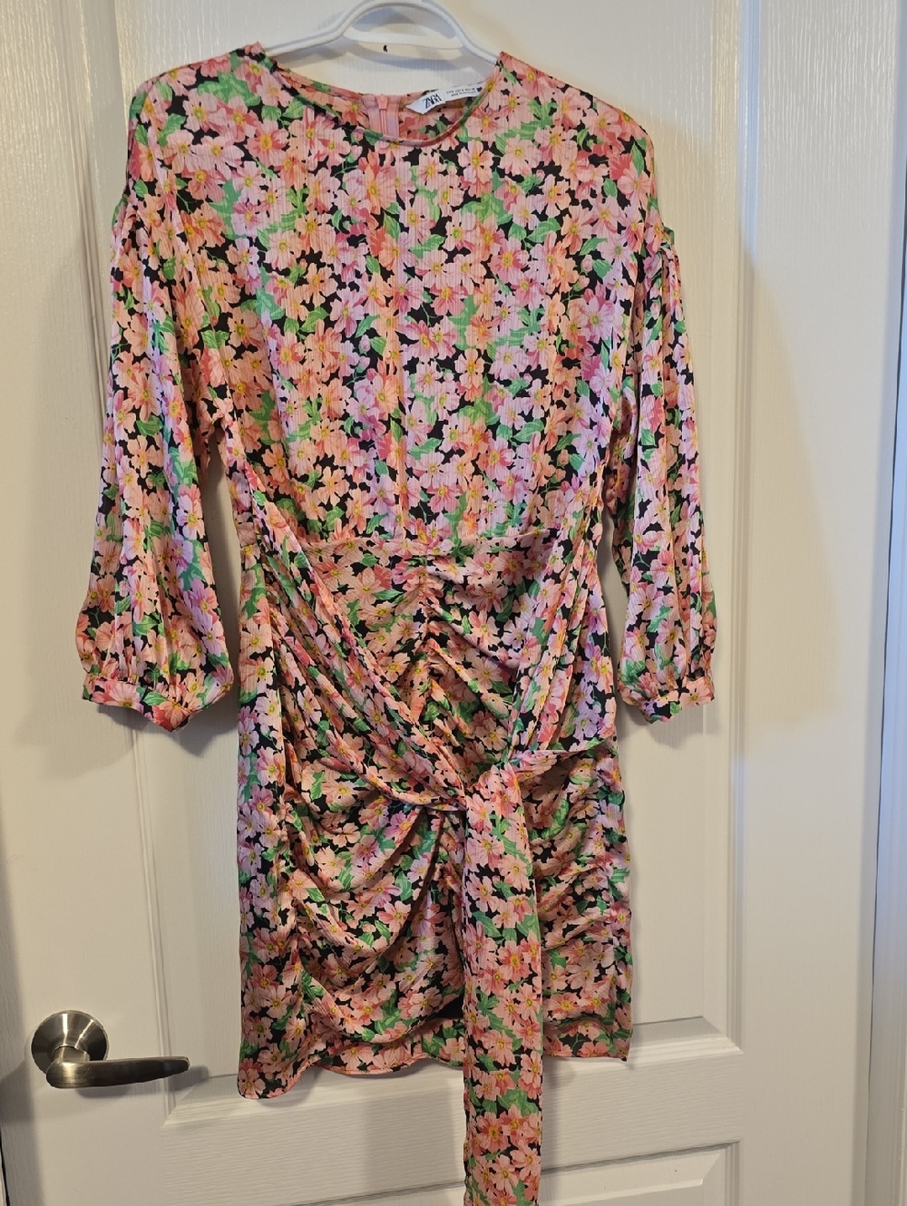 Zara Pink Floral Tie-Front Mini Dress Size S